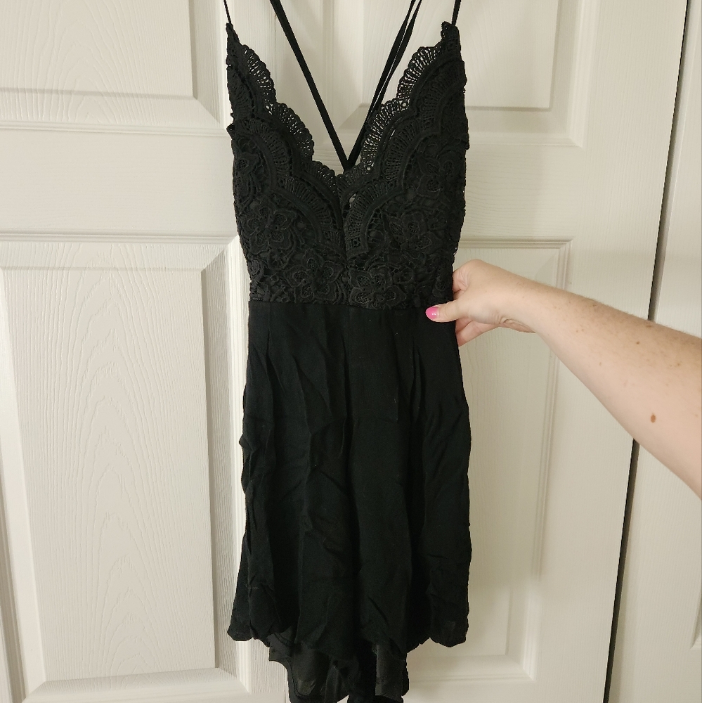 Black Romper With Lace Top